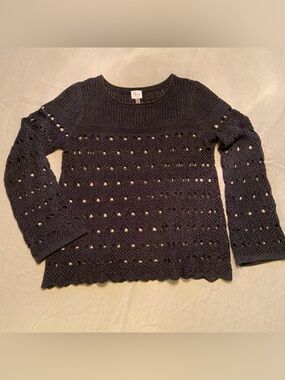 CUPIO Open Weave Long Sleeve Charcoal Top Sweater Size M
